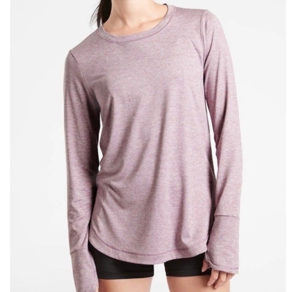 Athleta Uptempo Mauve Long Sleeve, Curved Hem Top, Small, Athleisure, Workout